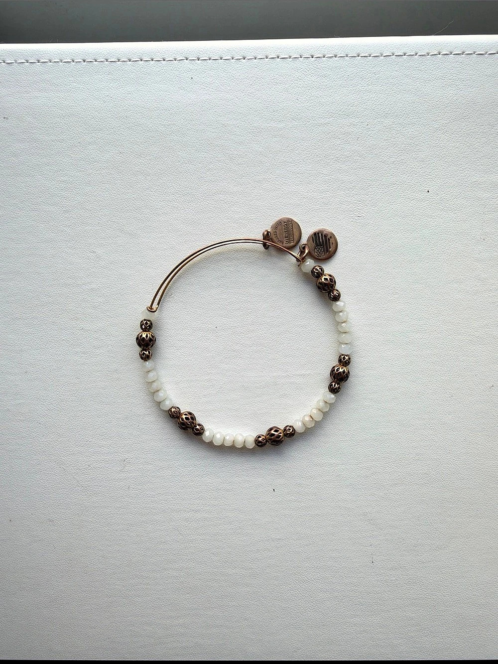 Alex and Ani Beaded Bracelet in White & Brown